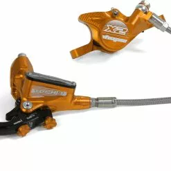 Hope Tech 3 X2 Bremse (keine Bremsscheibe) -Vitus Verkäufe Hope Tech 3 X2 Brake No Rotor Disc Brake Callipers Orange 2019 T3X2CBFL